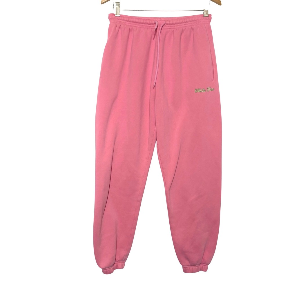 White Fox Boutique Pink Fleece Joggers Sweatpants Small Womens Drawstring Waist